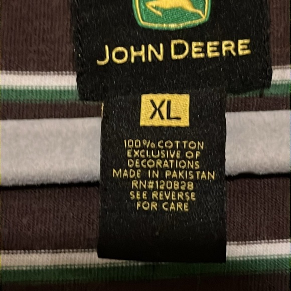 John Deere 100% cotton short sleeve brown polo with stripes men’s size XL - Picture 6 of 9